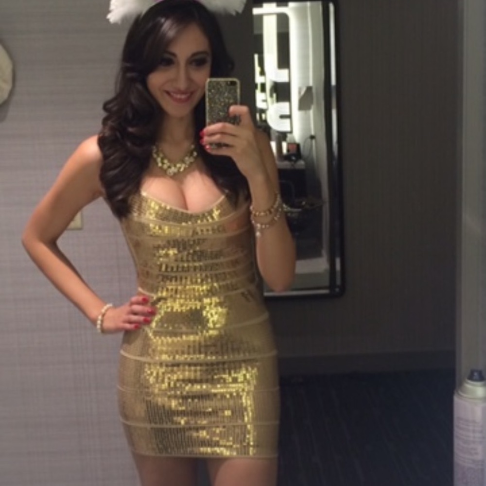 Gold sequin bandage dress, backless